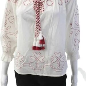 Chic Embroidered Blouse with Red Accents